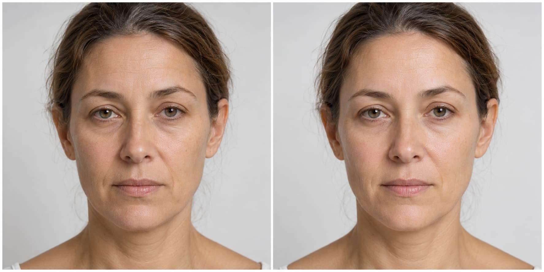 Avant après réaliste d’un visage plus reposé après une séance unique de Kobido